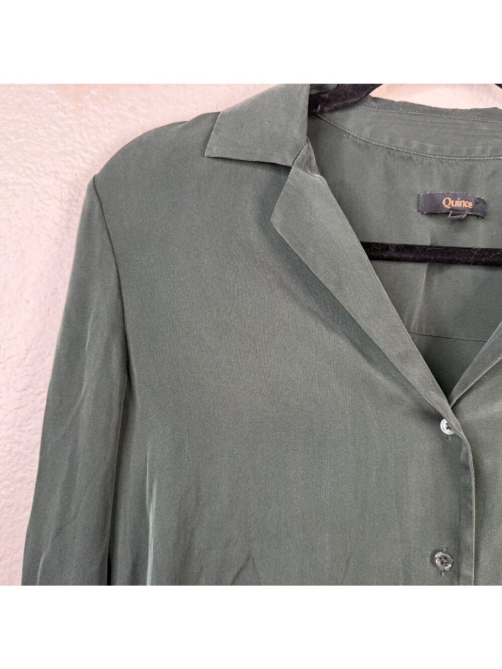 Quince Women's Forest Green Sz S Washable Stretch Silk Notch Collar Quiet Luxury - Picture 5 of 11
